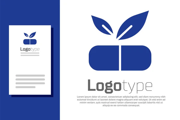 Blaue Medizin Pille Mit Pflanzensymbol Auf Weißem Hintergrund Kräuterpille Logo — Stockvektor
