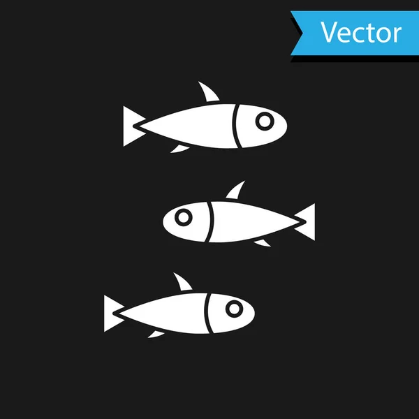 Icono White Fishes Aislado Sobre Fondo Negro Vector — Vector de stock