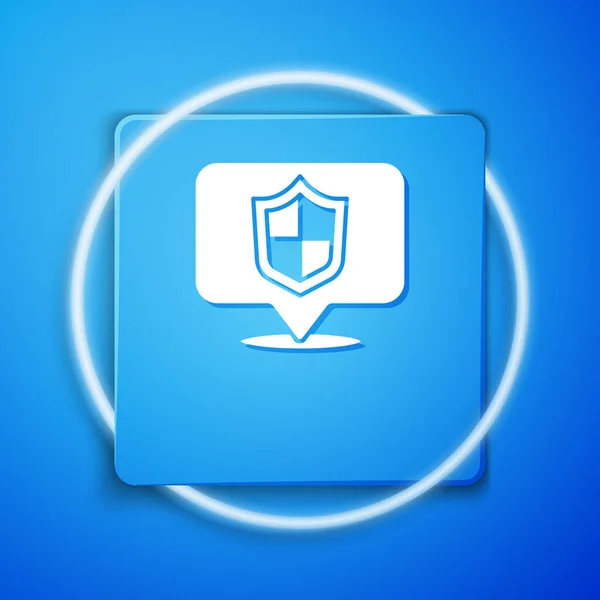 White Location Shield Icon Isolated Blue Background Insurance Concept Guard — Stock Vector