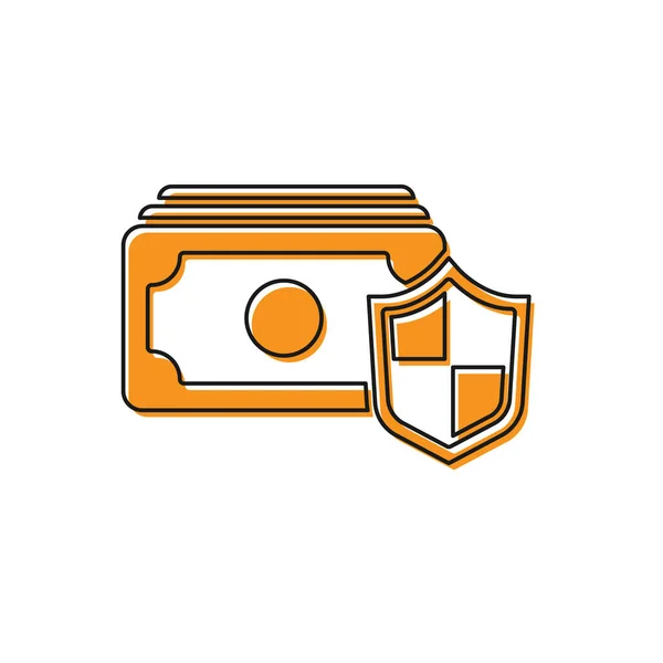 橙色货币与盾牌图标隔离在白色背景 保险概念 保护概念 — 图库矢量图片