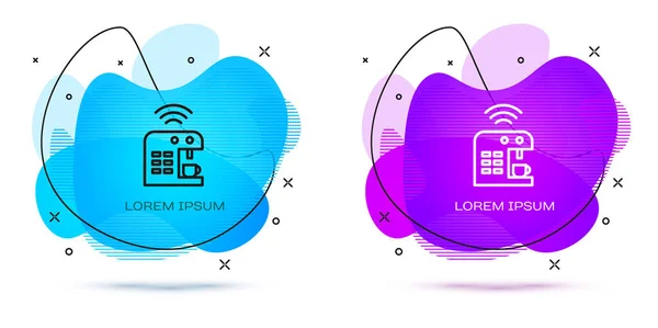 Line Smart Kávéfőző Rendszer Ikon Elszigetelt Fehér Háttér Internet Dolgok — Stock Vector