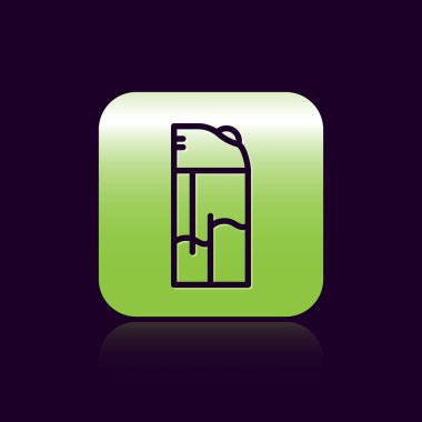 Siyah çizgi aydınlatma simgesi siyah arkaplanda izole edildi. Yeşil kare düğmesi. Vektör.