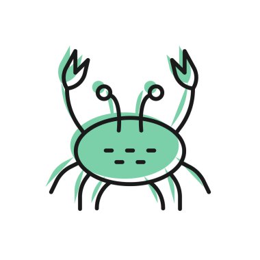 Beyaz arkaplanda siyah çizgi yengeç simgesi izole edildi. Vektör.