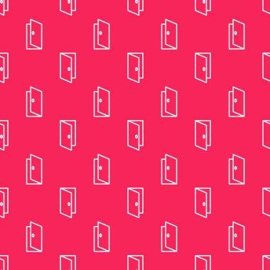 Beyaz çizgi kapalı kapı simgesi kırmızı arkaplanda izole edilmiş. Vektör.