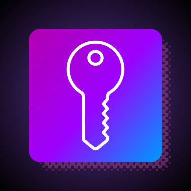 Beyaz çizgi ev anahtarı simgesi siyah arkaplanda izole edildi. Kare renk düğmesi. Vektör.