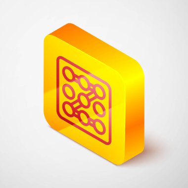 Gri arkaplanda Isometric satır Grafik şifre koruması ve güvenlik erişim simgesi izole edildi. Güvenlik, güvenlik, koruma, gizlilik kavramı. Sarı kare düğme. Vektör.