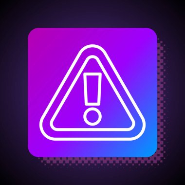 Siyah arkaplanda beyaz çizgi ünlem işareti var. Tehlike uyarısı, dikkat, dikkat, tehlike uyarısı. Kare renk düğmesi. Vektör.