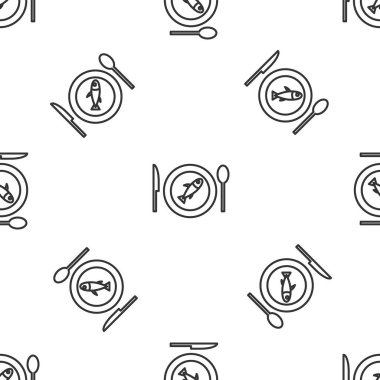 Gri çizgi, beyaz arka planda izole edilmiş plaka ikonunda balık servisi yapıyordu. Vektör..