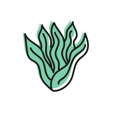 Siyah çizgi Seaweed simgesi beyaz arkaplanda izole edildi. Su altı deniz yosunu spirulinası, deniz yosunu bitkisi. Vejetaryen ve vejetaryen yemekleri. Vektör..