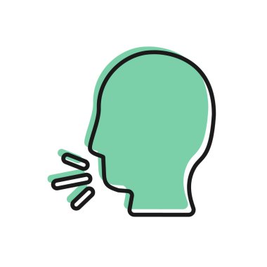 Siyah çizgili adamın öksürük ikonu beyaz arka planda izole edildi. Viral enfeksiyon, grip, grip, soğuk algınlığı semptomları. Tüberküloz, kabakulak, boğmaca. Vektör...