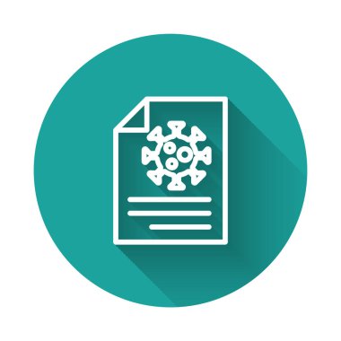 Kan testi sonuçlarının olduğu beyaz çizgi tıbbi pano uzun gölgeli izole edilmiş. Klinik kayıtları, tıbbi kontrol raporları. Yeşil daire düğmesi. Vektör..