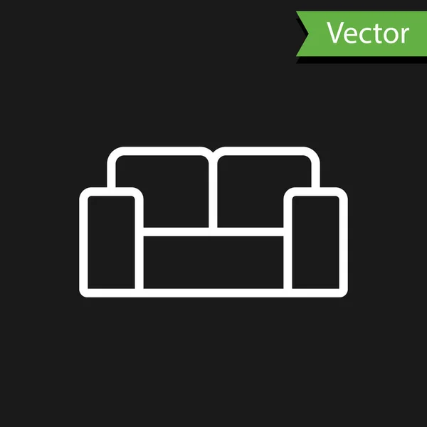 Weiße Linie Sofa Symbol Isoliert Auf Schwarzem Hintergrund Vektor — Stockvektor