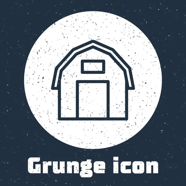 Grunge Line Icône Ferme Isolée Sur Fond Gris Dessin Vintage — Image vectorielle