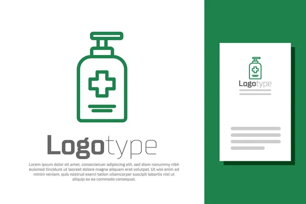 Línea Verde Botella Jabón Líquido Antibacteriano Con Icono Del Dispensador — Vector de stock