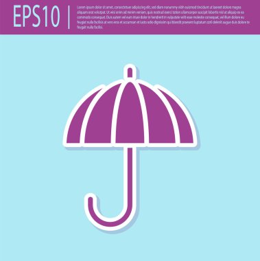 Retro mor klasik klasik açılır şemsiye simgesi turkuaz arka planda izole. Yağmur koruma sembolü. Vektör İllüstrasyonu.