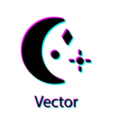 Siyah Ay ve yıldız simgesi beyaz arkaplanda izole edildi. Bulutlu gece işareti. Uyku rüyalarının sembolü. Gece ya da yatak zamanı tabelası. Vektör İllüstrasyonu.