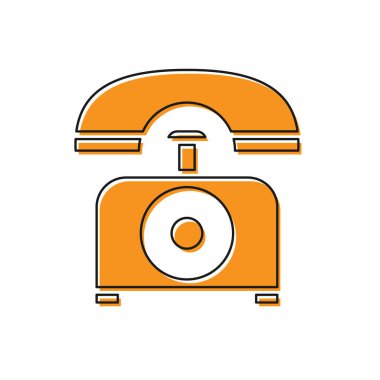 Beyaz arkaplanda izole edilmiş turuncu telefon simgesi. Sabit telefon. Vektör İllüstrasyonu.