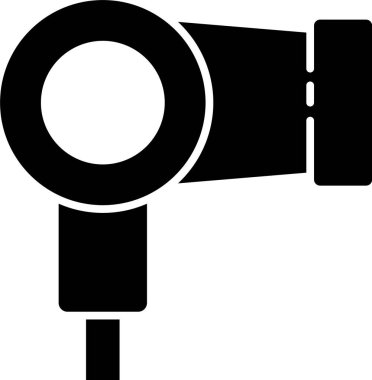 Beyaz arkaplanda siyah saç kurutma ikonu izole edildi. Saç kurutma makinesi tabelası. Saç kurutma sembolü. Sıcak hava üflüyor. Vektör İllüstrasyonu.