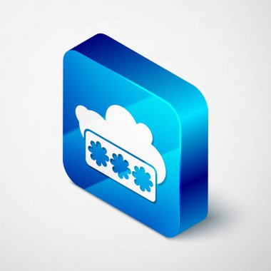 Gri arkaplanda Isometric Parola koruması ve güvenlik erişim simgesi izole edildi. Güvenlik, güvenlik, koruma, gizlilik kavramı. Mavi kare düğme. Vektör İllüstrasyonu.