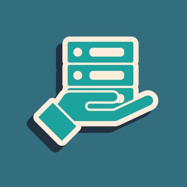 Yeşil Sunucu, Data, Web sunucu simgesi yeşil arkaplanda izole edildi. Uzun gölge tarzı. Vektör İllüstrasyonu.