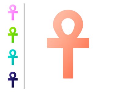 Coral Cross ankh simgesi beyaz arkaplanda izole edildi. Renk simgelerini ayarla. Vektör İllüstrasyonu.