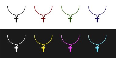 Hıristiyan haçını siyah ve beyaz arka planda izole edilmiş bir simgeye yerleştir. Kilise haçı. Vektör İllüstrasyonu.