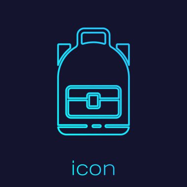 Turkuaz hat Yürüyüş sırt çantası simgesi mavi arkaplanda izole edildi. Kamp ve dağ gezisi sırt çantası. Vektör İllüstrasyonu.