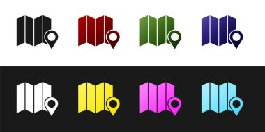 Ormanın yerini siyah beyaz arkaplanda izole edilmiş bir harita simgesine ayarla. Vektör İllüstrasyonu.