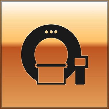 Siyah Tomografi simgesi altın arka planda izole edildi. Tıbbi tarayıcı, radyasyon. Teşhis, radyoloji, manyetik rezonans terapisi. Vektör İllüstrasyonu.