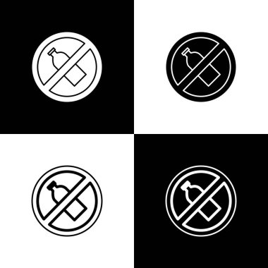 Siyah beyaz arkaplanda plastik şişe simgesi yok. Vektör İllüstrasyonu.