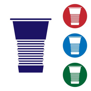 Beyaz zemin üzerinde mavi kağıt cam ikon izole. Soda bardağı. Taze soğuk içecek sembolü. Renkli kare düğmelerle simgeleri ayarla. Vektör İllüstrasyonu.