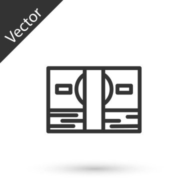 Gri çizgi kağıt para yığını beyaz arka planda izole nakit ikonu. Para desteleri. Para birimi. Vektör İllüstrasyonu.