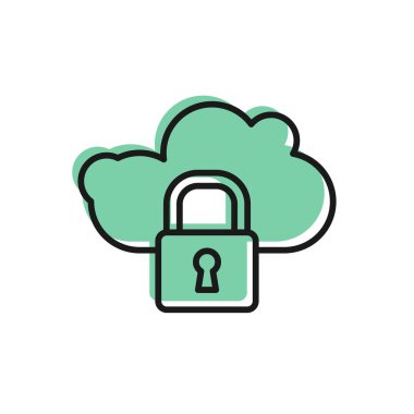 Siyah çizgi bilgisayar kilidi simgesi beyaz arkaplanda izole edildi. Güvenlik, güvenlik, koruma kavramı. Kişisel verilerin korunması. Vektör İllüstrasyonu.