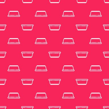 Beyaz çizgi plastik leğen simgesi kırmızı zeminde izole edilmiş. Sulu kase. Çamaşır yıkama, temizlik malzemeleri. Vektör İllüstrasyonu.