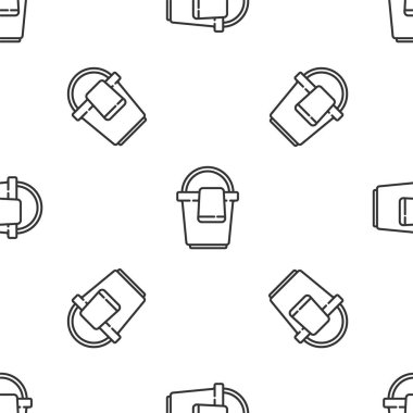 Gri çizgi kovası, beyaz arka planda izole edilmiş paçavra simgesi var. Temizlik hizmeti konsepti. Vektör İllüstrasyonu.