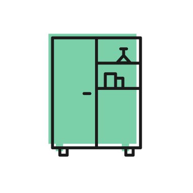 Siyah çizgi ilaç dolabı simgesi beyaz arkaplanda izole edilmiş. Vektör İllüstrasyonu.