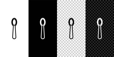 Tek kullanımlık plastik kaşık simgesini siyah beyaz arkaplanda izole et. Vektör İllüstrasyonu.