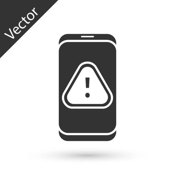 Teléfono Móvil Gris Con Icono Signo Exclamación Aislado Sobre Fondo — Vector de stock