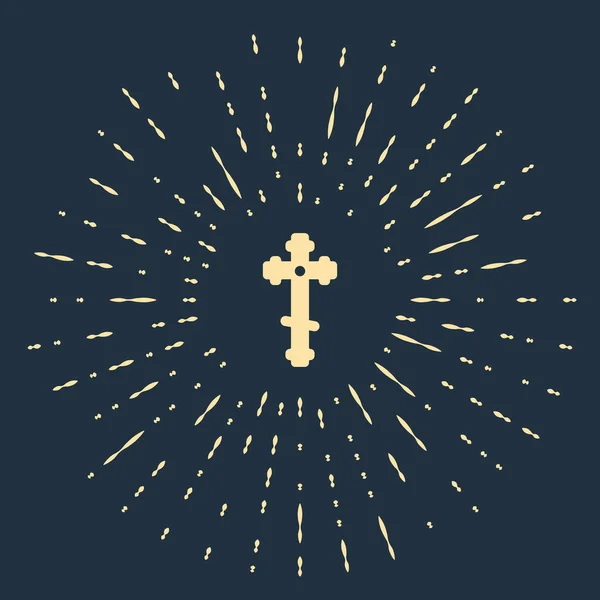 Icône Croix Chrétienne Beige Isolée Sur Fond Bleu Croix Église — Image vectorielle