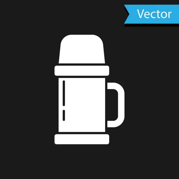 Ícone Recipiente Thermos Branco Isolado Fundo Preto Ícone Garrafa Térmica — Vetor de Stock