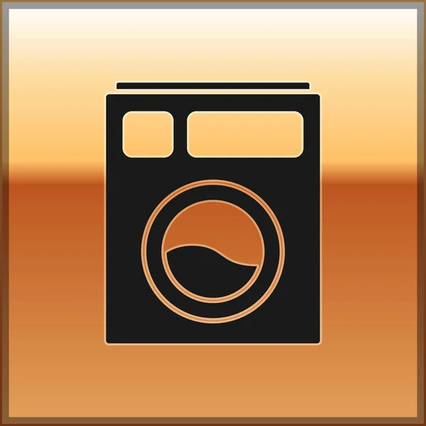 Ікона Black Washer Ізольована Золотому Тлі Ікона Прання Машини Одяг — стоковий вектор