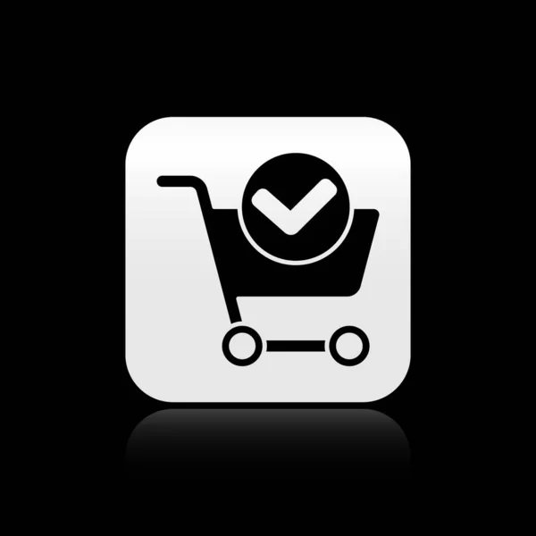 Carrito Compras Negro Con Icono Marca Verificación Aislado Sobre Fondo — Archivo Imágenes Vectoriales