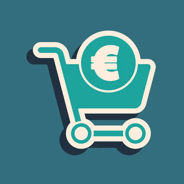 Green Shopping Cart Значок Евро Изолированы Зеленом Фоне Концепция Онлайн — стоковый вектор