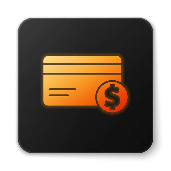 Orange Glowing Neon Credit Card Dollar Symbol Icon Isolated White — Stock Vector