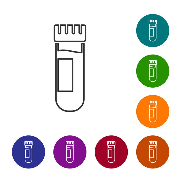Schwarze Linie Reagenzglas Oder Kolben Mit Blutsymbol Isoliert Auf Weißem — Stockvektor
