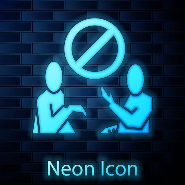 Glödande Neon Stoppa Plast Förorening Ikon Isolerad Tegel Vägg Bakgrund — Stock vektor