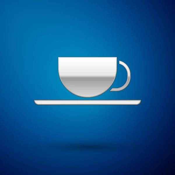 Срібна Піктограма Чашки Кави Ізольована Синьому Фоні Чайна Чашка Гарячий — стоковий вектор