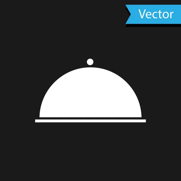 Weiß Bedeckt Mit Einem Tablett Mit Essenssymbol Auf Schwarzem Hintergrund — Stockvektor