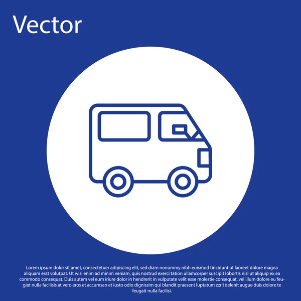 Blue Line Delivery Cargo Truck Icon Isolated Blue Background Кнопка — стоковый вектор