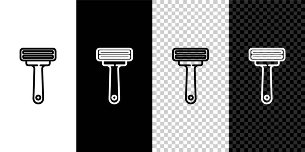 Definir Linha Barbear Ícone Barbear Isolado Fundo Preto Branco Ilustração —  Vetores de Stock